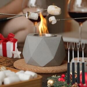 Tabletop Stone Fireplace w/ 4 s’mores roasting sticks, manuals Great Gift